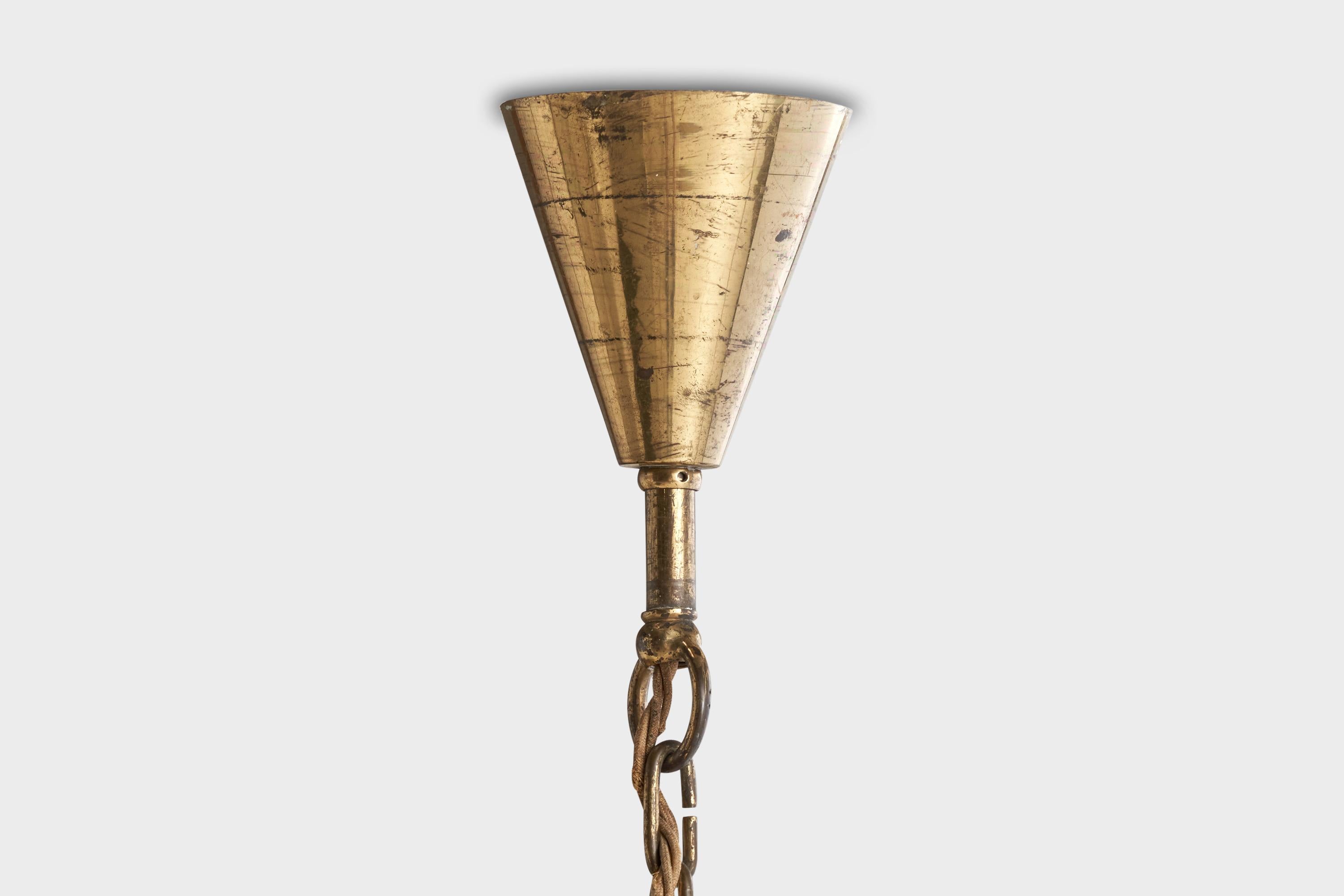 Bünte & Remmler, Chandelier, Brass, Glass, Germany, 1920s In Good Condition For Sale In High Point, NC
