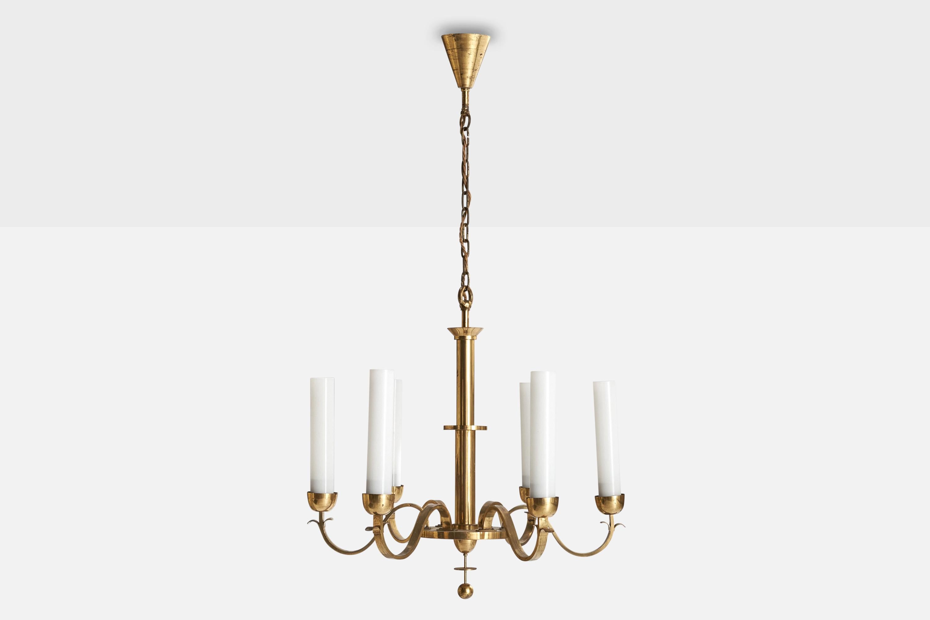 Early 20th Century Bünte & Remmler, Chandelier, Brass, Glass, Germany, 1920s For Sale