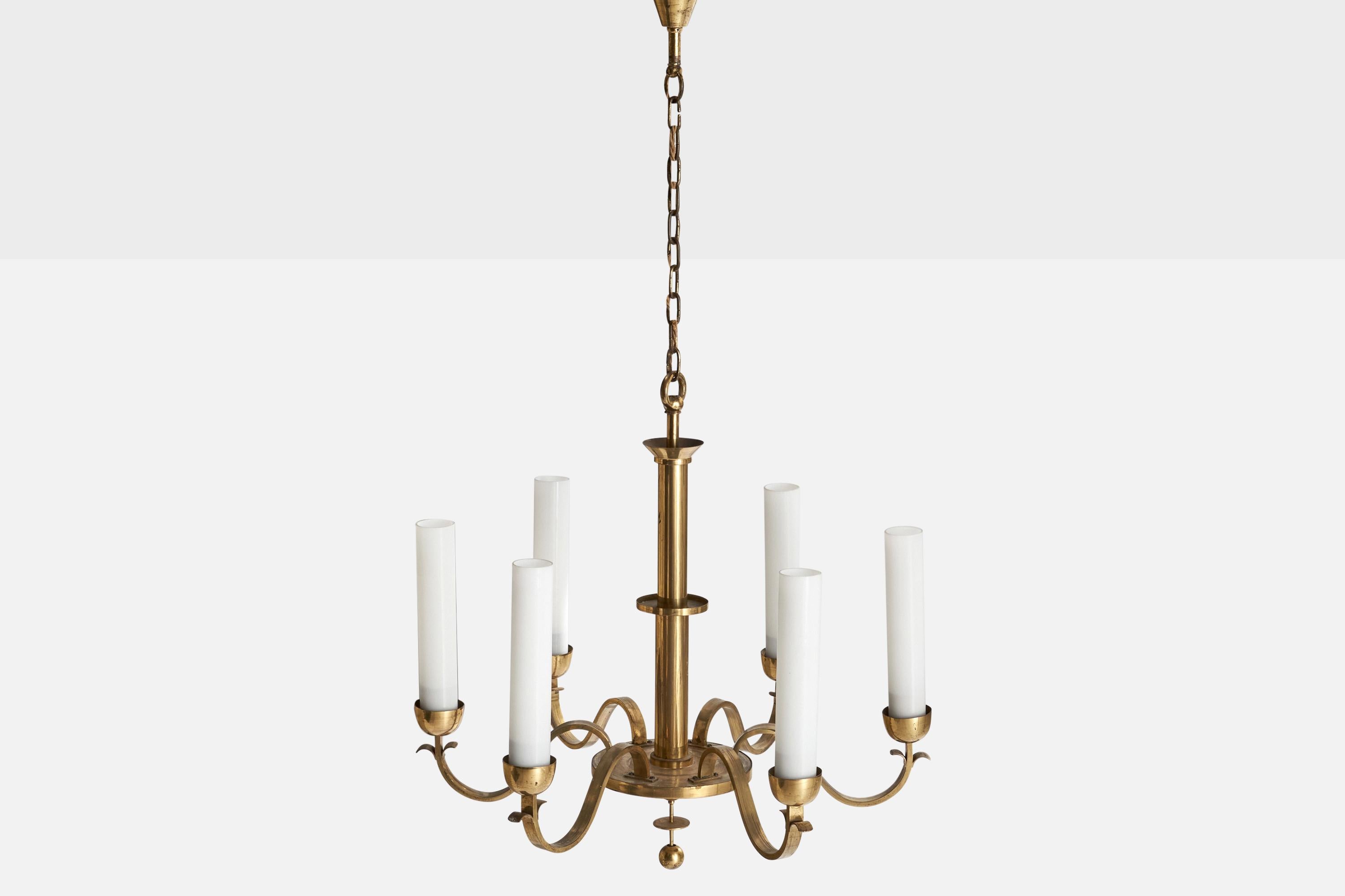 Bünte & Remmler, Chandelier, Brass, Glass, Germany, 1920s For Sale 1