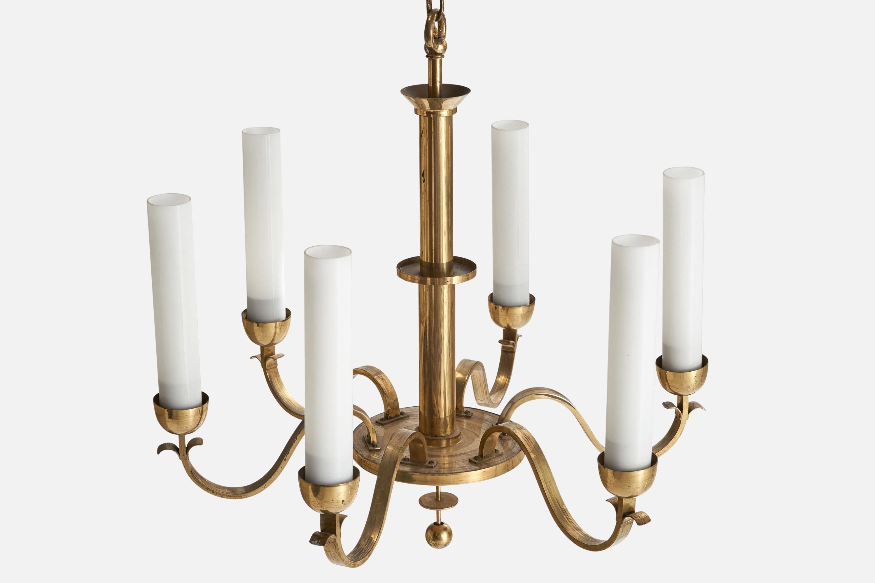 Bünte & Remmler, Chandelier, Brass, Glass, Germany, 1920s For Sale 2