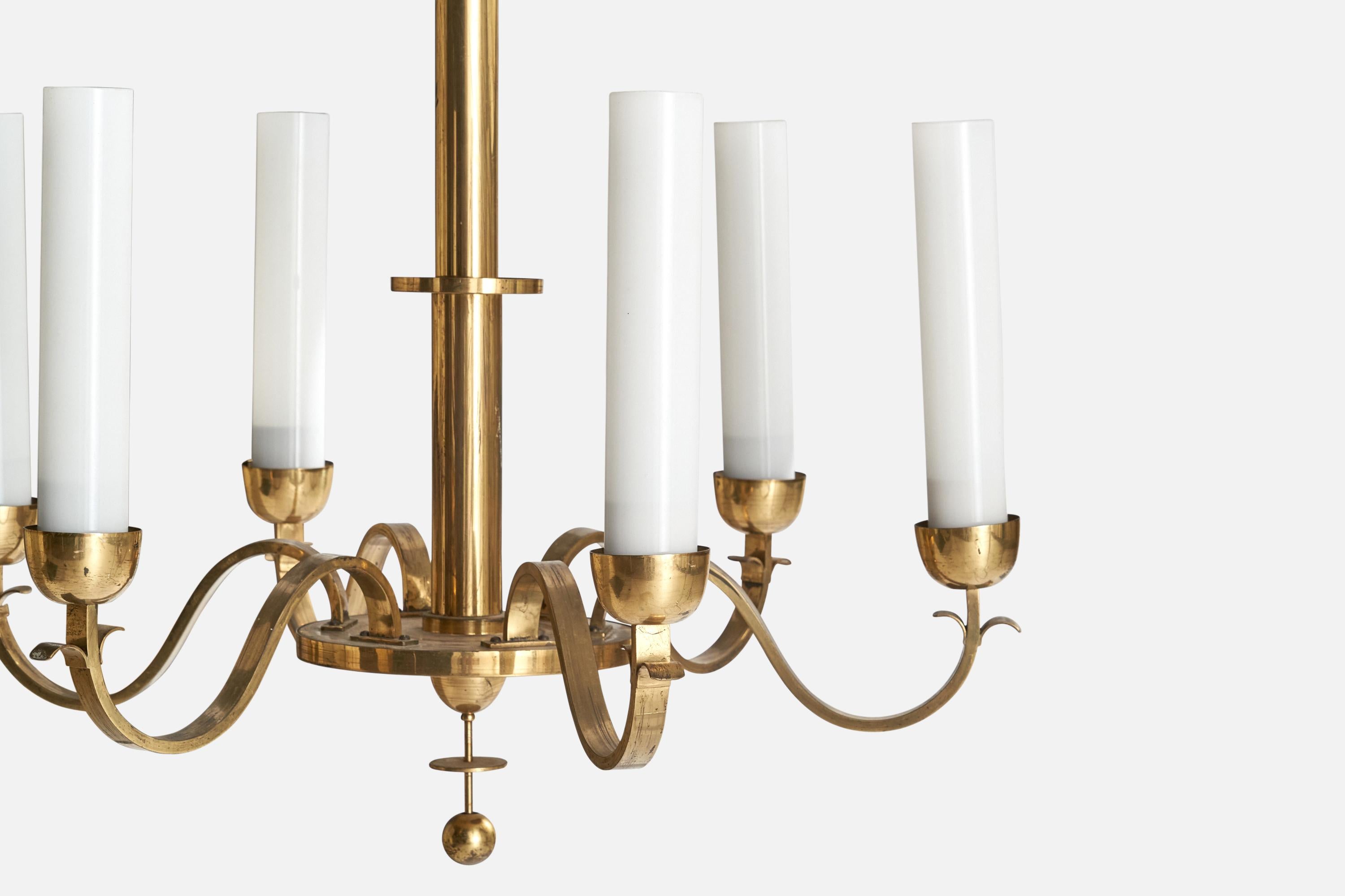 Bünte & Remmler, Chandelier, Brass, Glass, Germany, 1920s For Sale 3