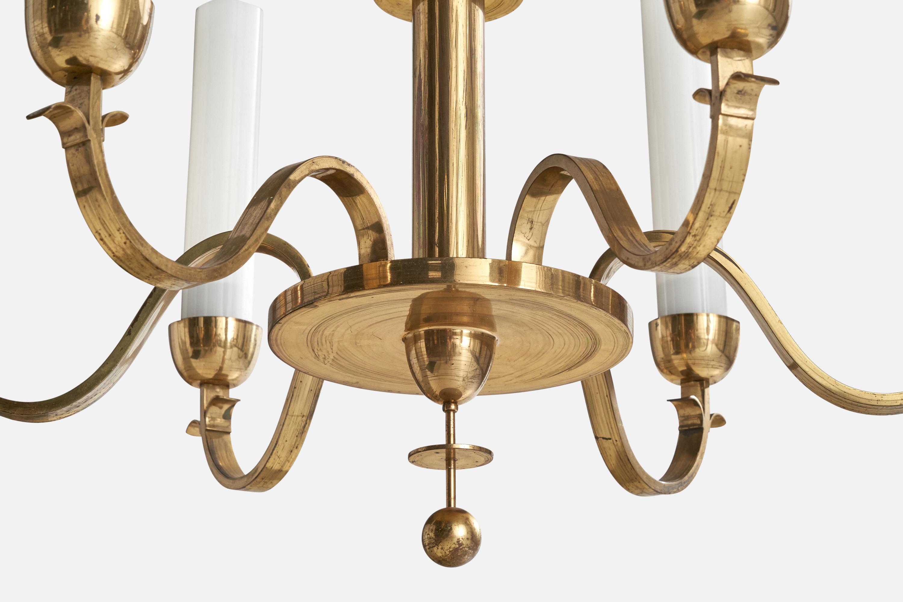 Bünte & Remmler, Chandelier, Brass, Glass, Germany, 1920s For Sale 4