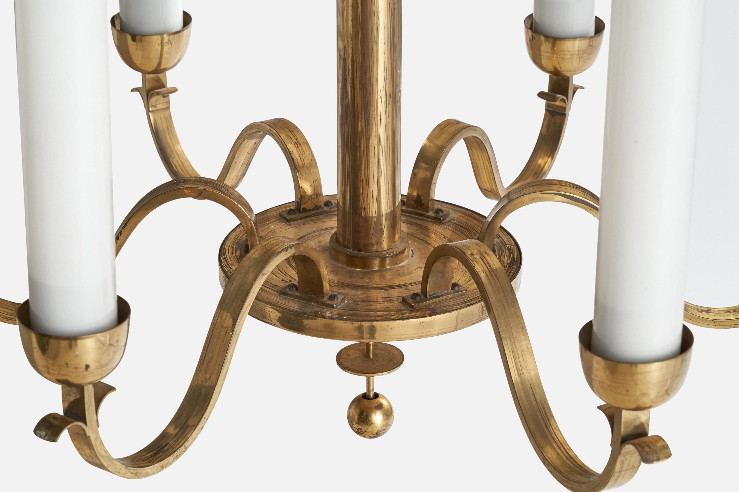 Bünte & Remmler, Chandelier, Brass, Glass, Germany, 1920s For Sale 5