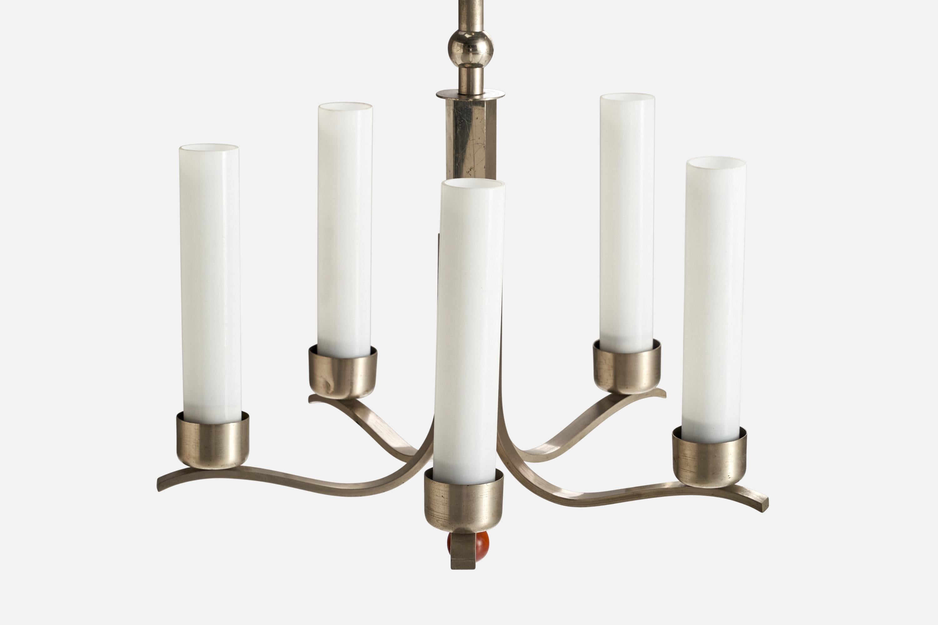 Bünte & Remmler, Chandelier, Nickel, Glass, Wood, Germany, 1920s For Sale 2
