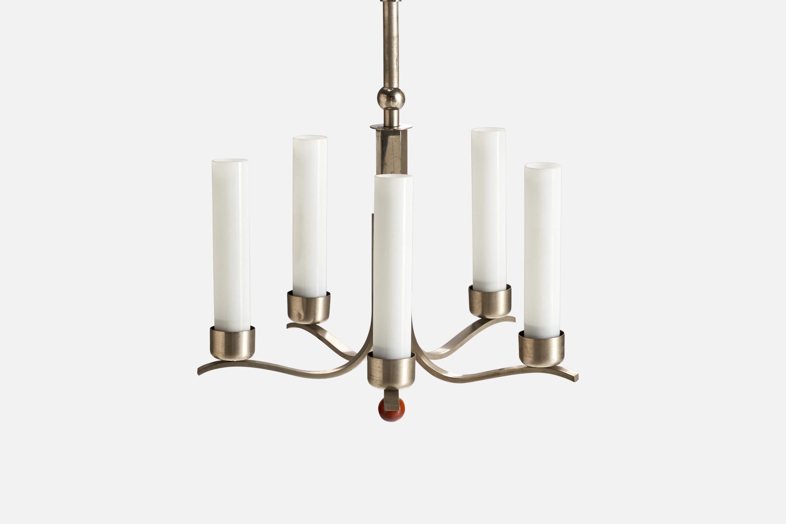 Bünte & Remmler, Chandelier, Nickel, Glass, Wood, Germany, 1920s For Sale 3