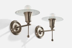 Bünte & Remmler, Wall Lights, Nickel, Glass, Germany, 1920s