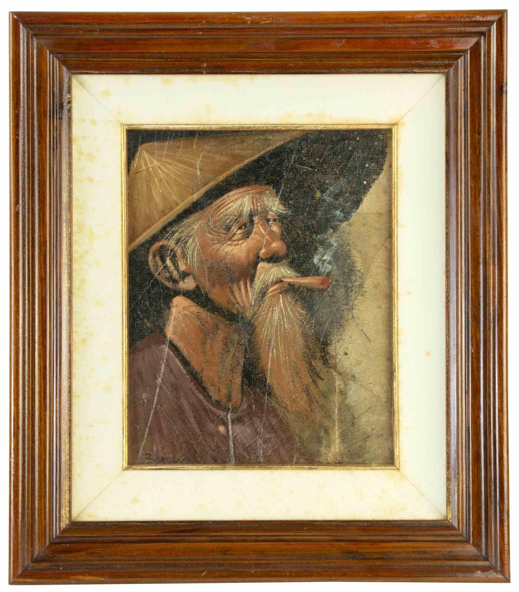 Portrait of Old Smoker is an artwork realized by Buntoon Bothers, 1970s. 

Oil on Tobacco Leaf. 

24 x 19 cm ; 40 x 35 with frame.

Good conditions! 