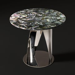Buonanotte Round Black Nacre & Chromed Side Table by Obsydian Stone