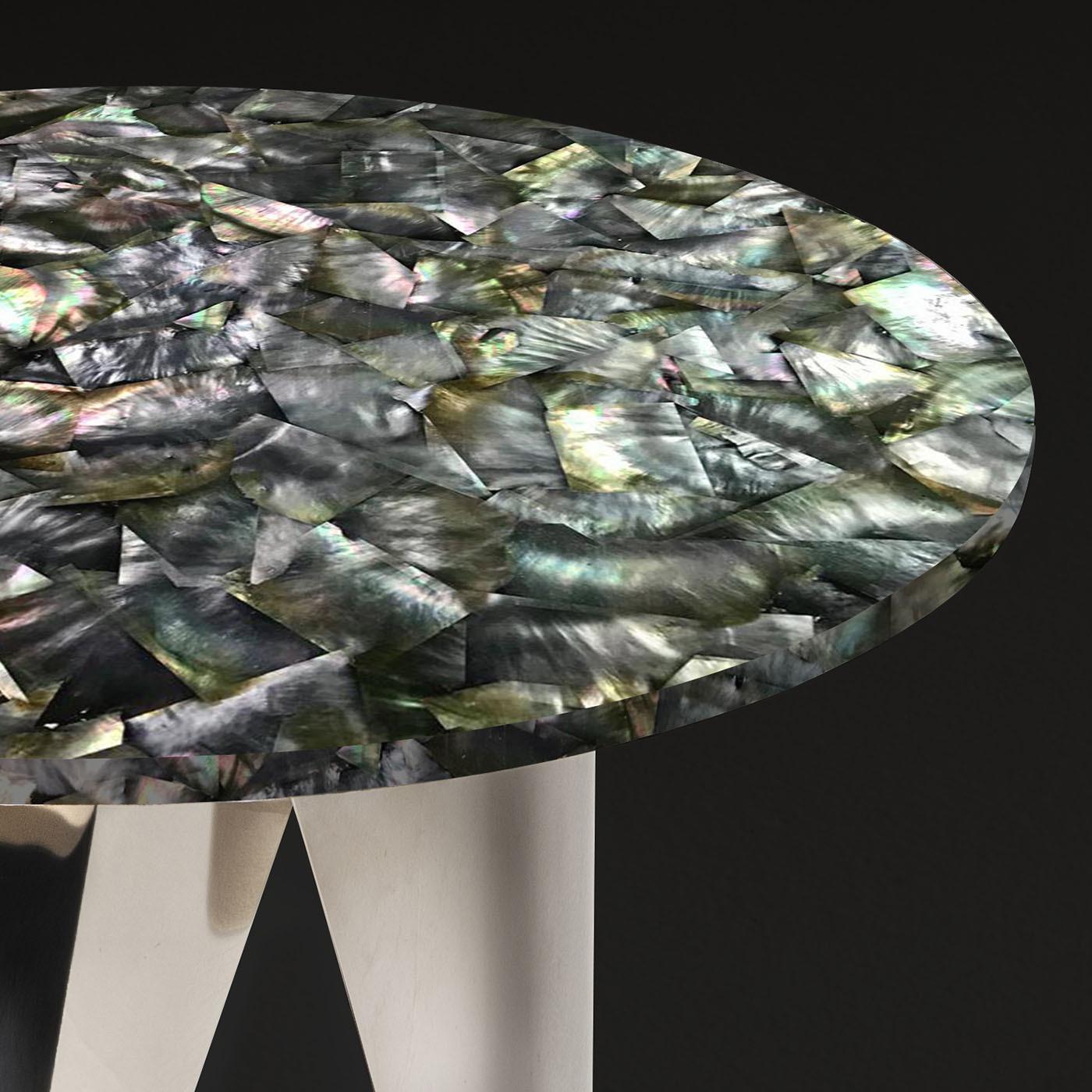 Italian Buonanotte Round Black Nacre & Chromed Side Table by Obsydian Stone For Sale