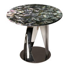 Buonanotte Round Black Nacre & Chromed Side Table by Obsydian Stone