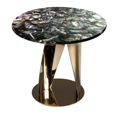 Buonanotte Round Black Nacre & Golden Side Table by Obsydian Stone
