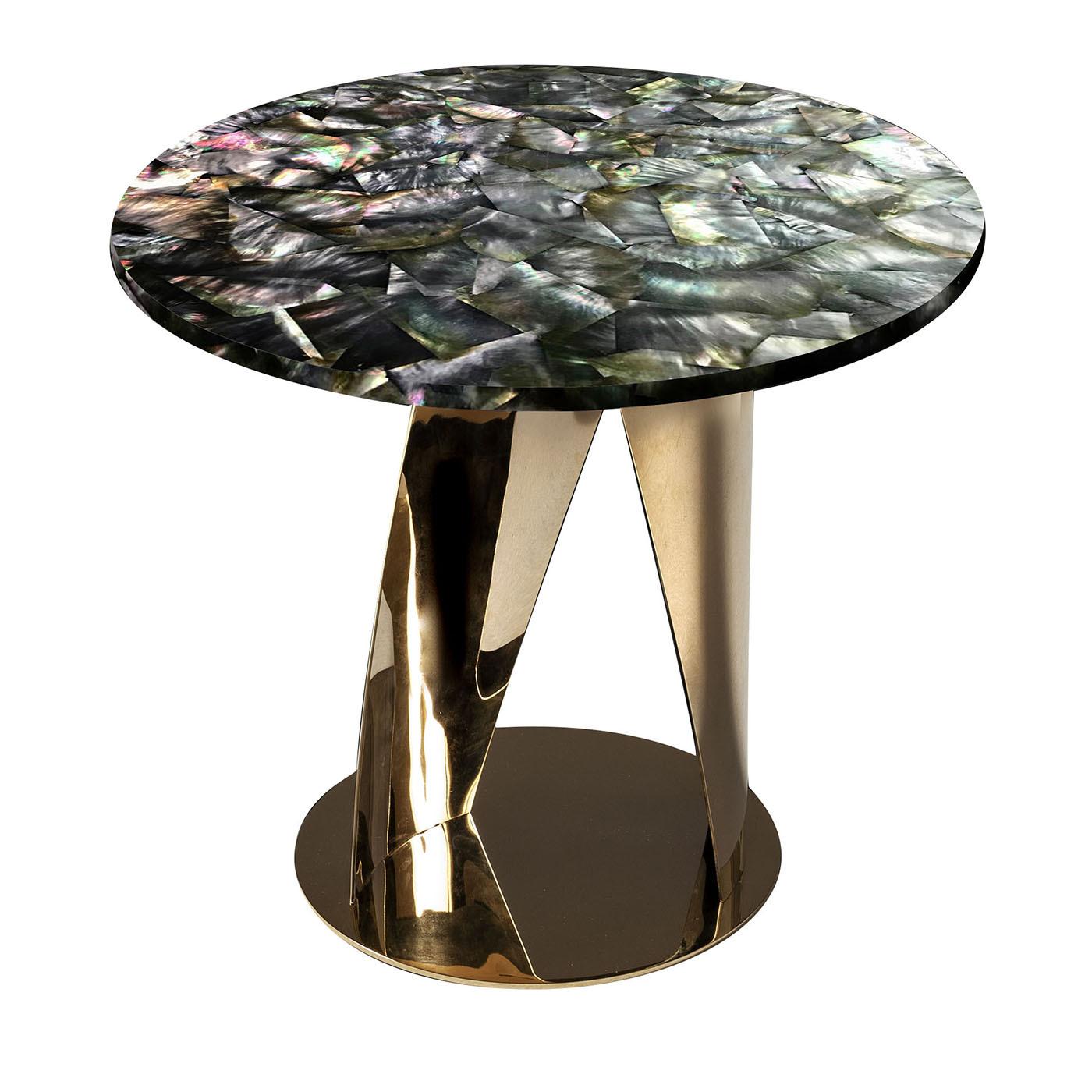 Contemporary Buonanotte Round Black Nacre & Golden Side Table by Obsydian Stone For Sale