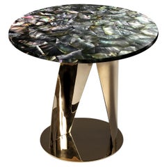 Buonanotte Round Black Nacre & Golden Side Table by Obsydian Stone