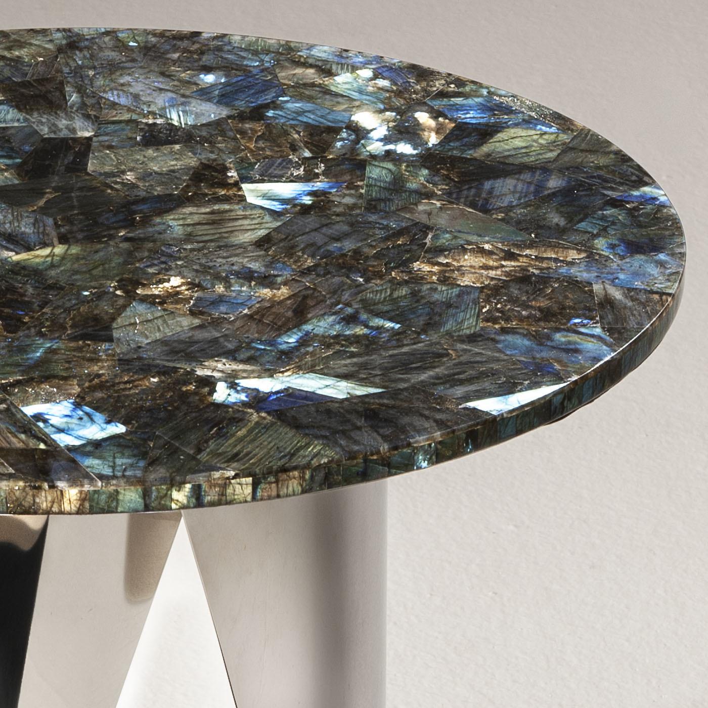 Italian Buonanotte Round Labradorite & Chromed Side Table by Obsydian Stone For Sale