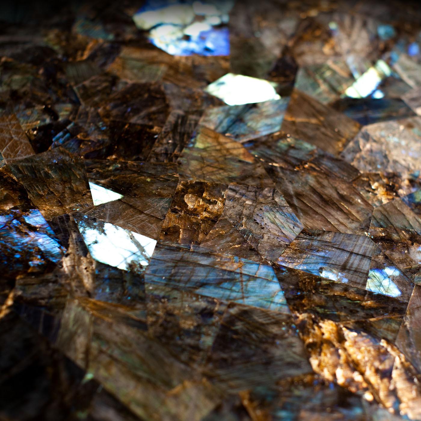 Buonanotte Round Labradorite & Chromed Side Table by Obsydian Stone In New Condition For Sale In Milan, IT