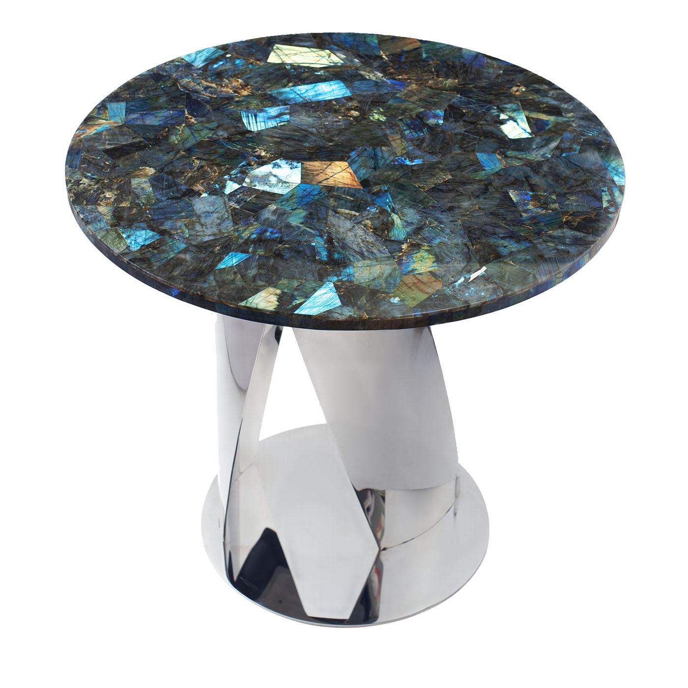 Contemporary Buonanotte Round Labradorite & Chromed Side Table by Obsydian Stone For Sale