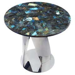 Buonanotte Round Labradorite & Chromed Side Table by Obsydian Stone