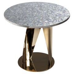 Buonanotte Round Nacre & Golden Side Table by Obsydian Stone