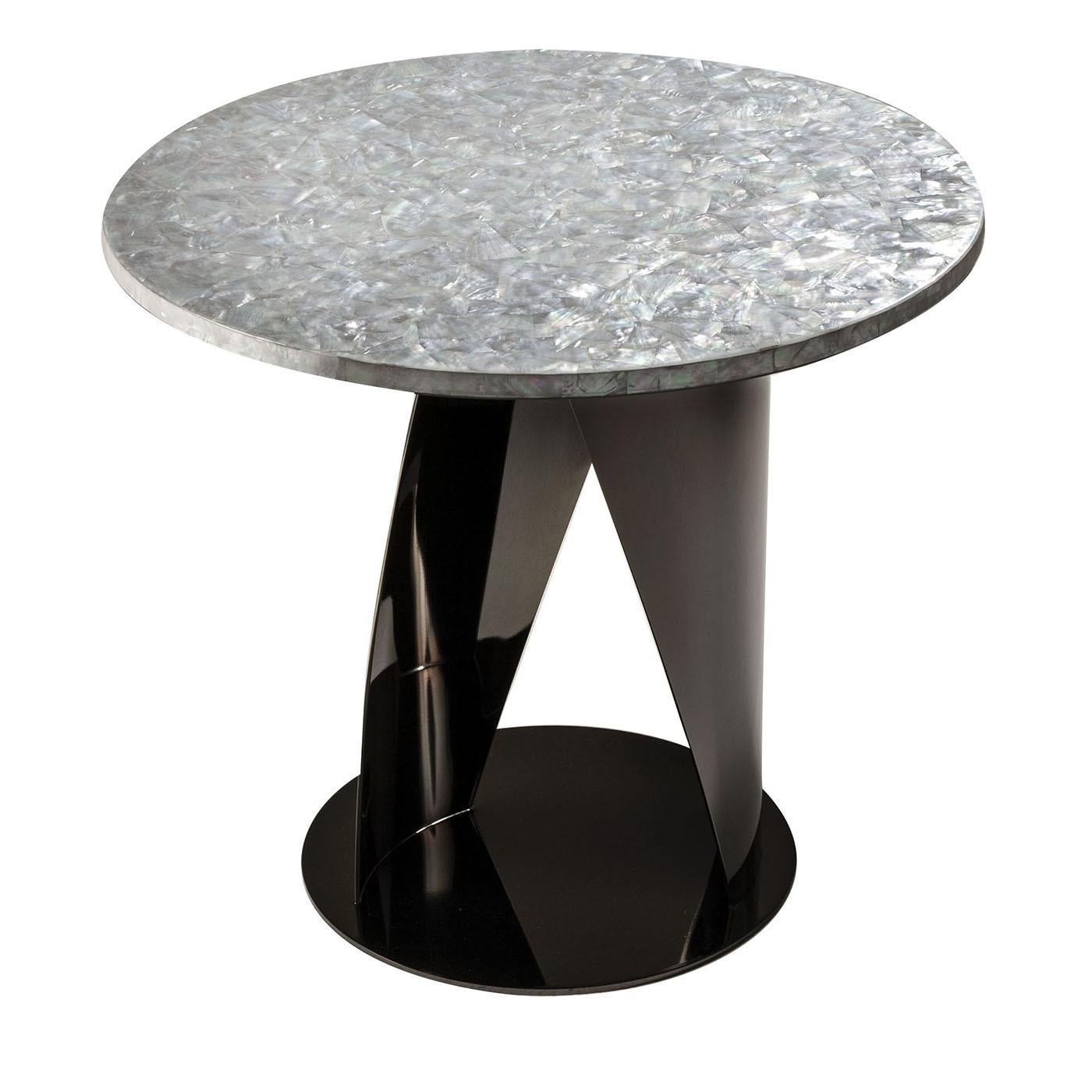 Buonanotte Round Nacre & Gun-Metal Gray Side Table by Obsydian Stone In New Condition For Sale In Milan, IT