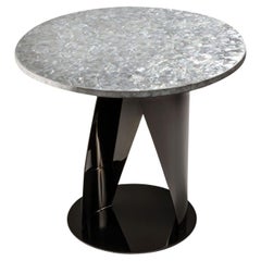 Buonanotte Round Nacre & Gun-Metal Gray Side Table by Obsydian Stone