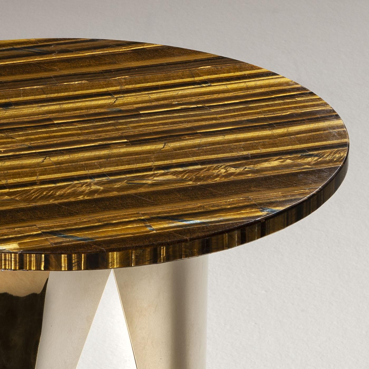 Multi-gemstone Buonanotte Round Tiger-eye & Golden Side Table by Obsydian Stone For Sale