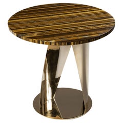 Runder Tigerauge- und goldener Beistelltisch aus Buonanotte von Obsydian Stone