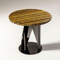Buonanotte Round Tiger-eye & Gun-Metal Gray Side Table by Obsydian Stone