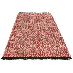 Rug & Kilim's Burano Beige and Burgundy Red Wool Rug with Green Accents