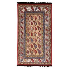 Burano Beige Gold and Red Wool Rug with Boteh Patterns and Blue Accents