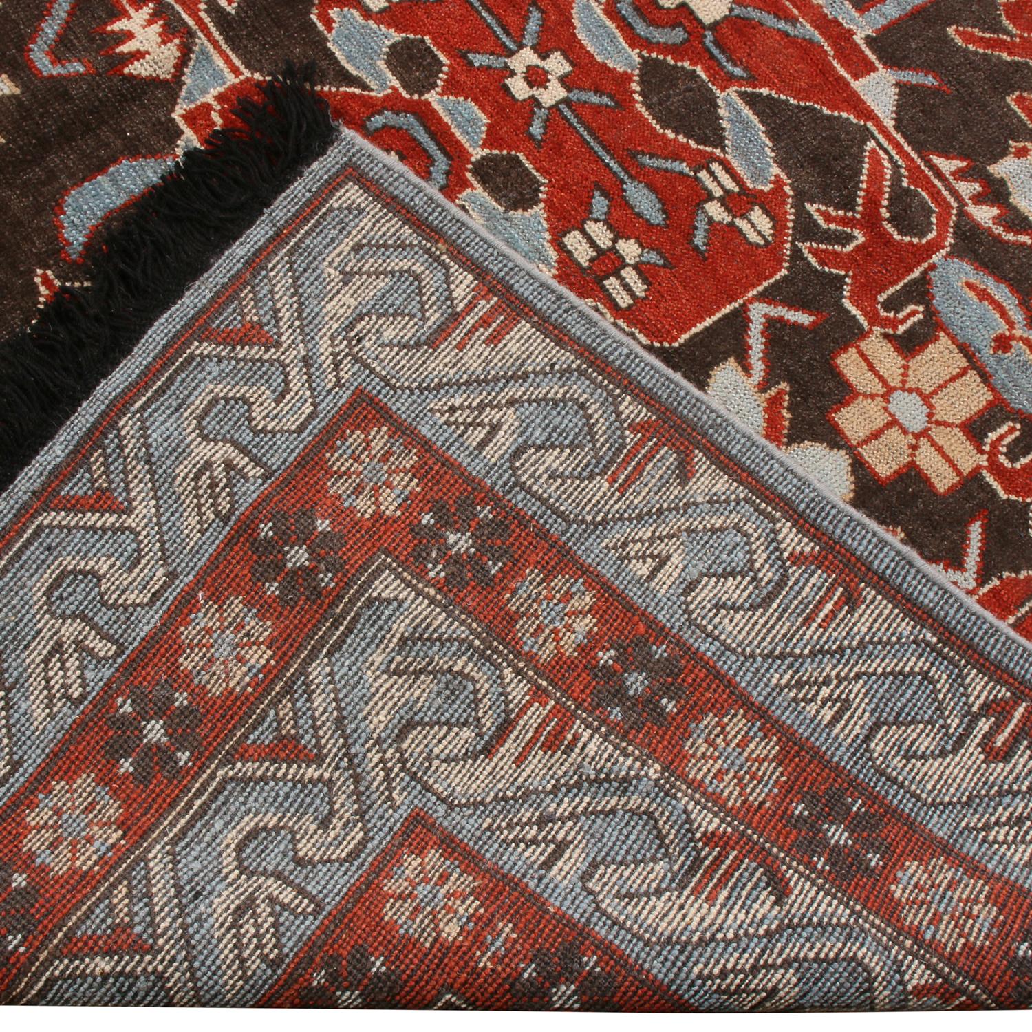 Contemporary Rug & Kilim's Burano Blue and Burgundy Wool Rug For Sale