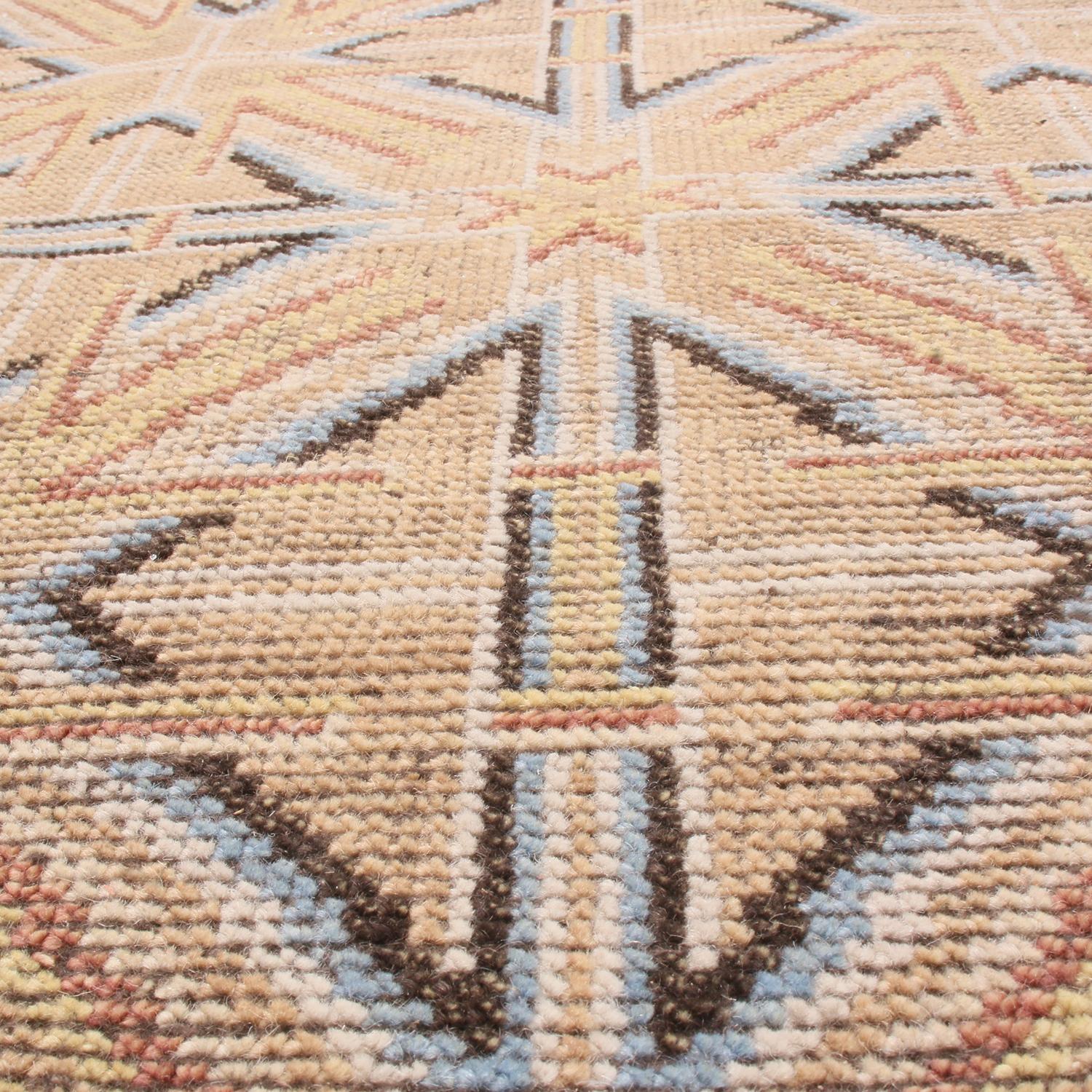 Burano Brown and Blue Wool Square Rug with Bold Black Border In New Condition In Long Island City, NY