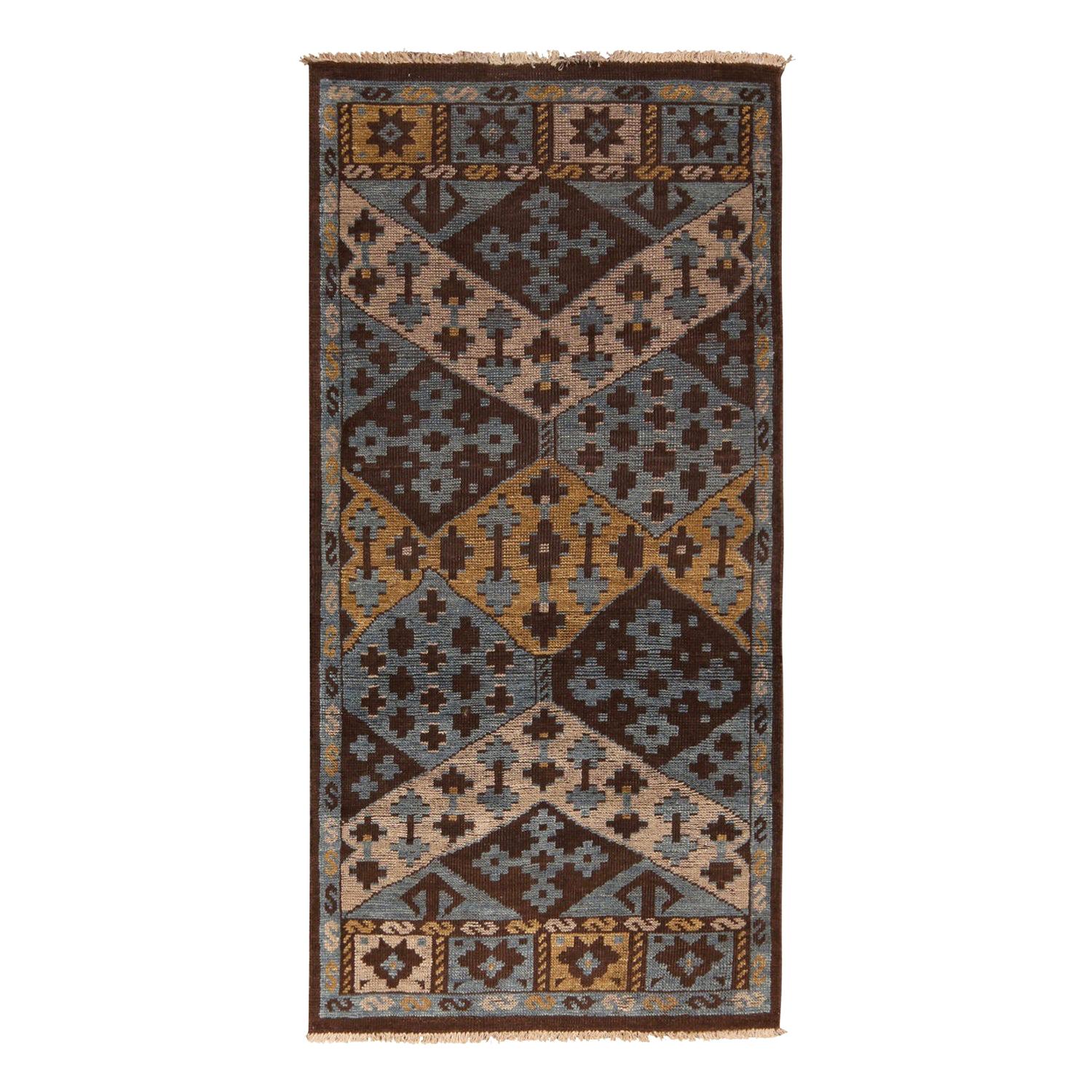 Teppich & Kelim Burano Geometrischer Wollteppich in Braun, Beige, Gold und Blau
