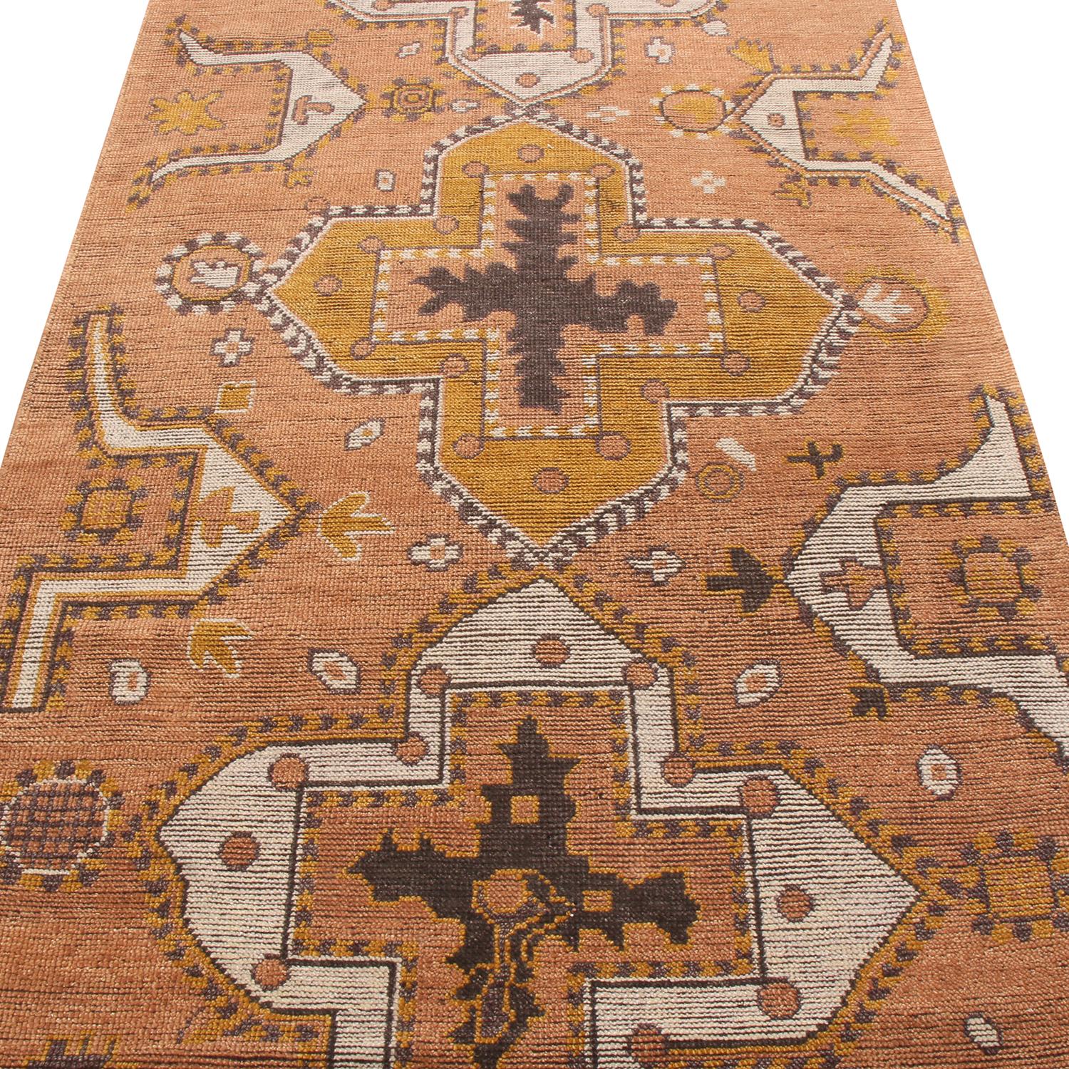 Hand-Knotted Burano Golden-Orange and Grey Wool Rug