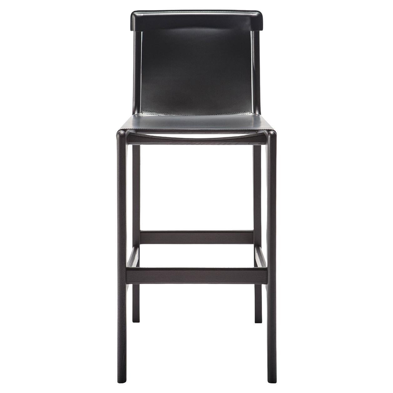 Burano/sg 30 Black Leather Bar Stool by Balutto Associati