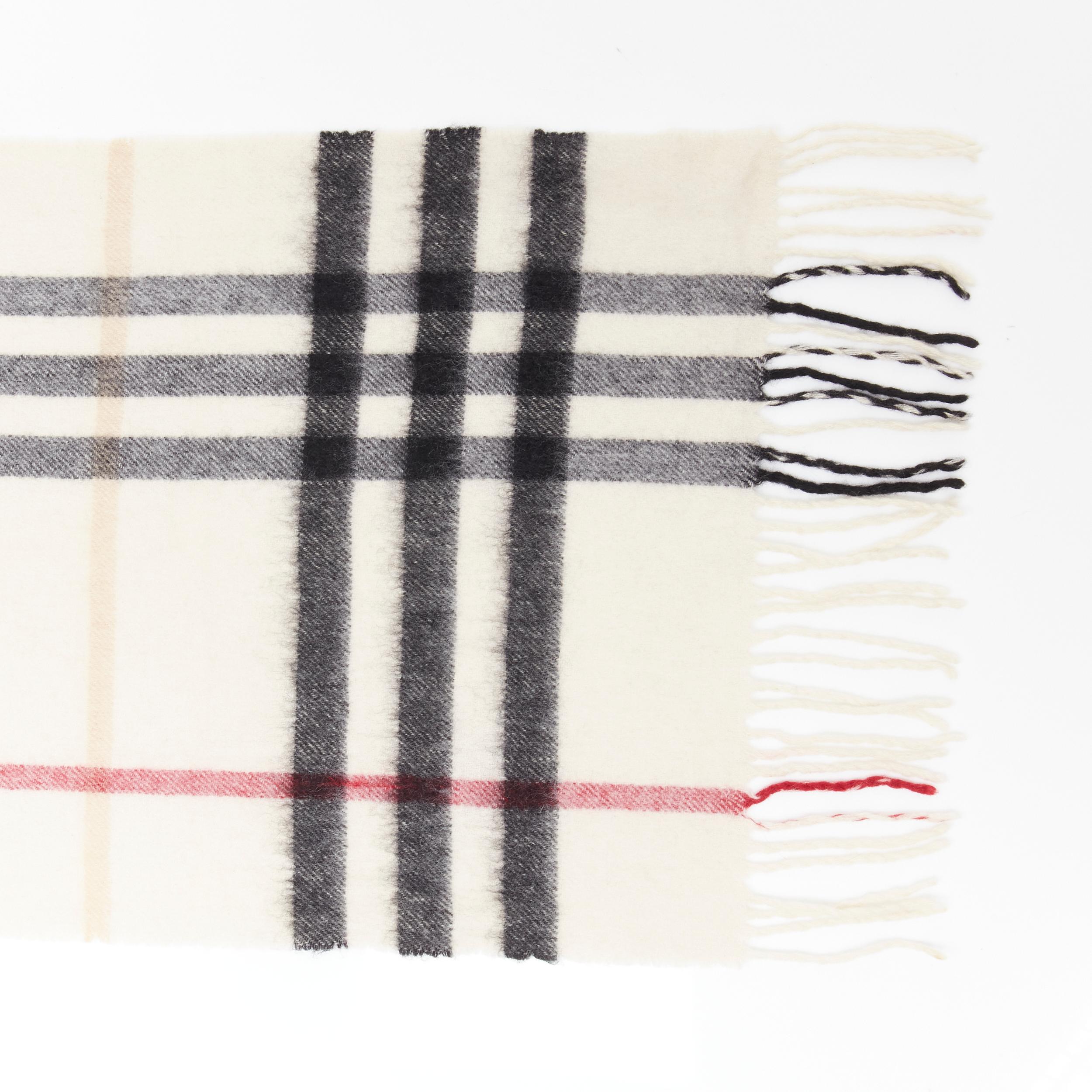 BURBERRY 100% cashmere Classic House Check fringe scarf stone In Good Condition In Hong Kong, NT