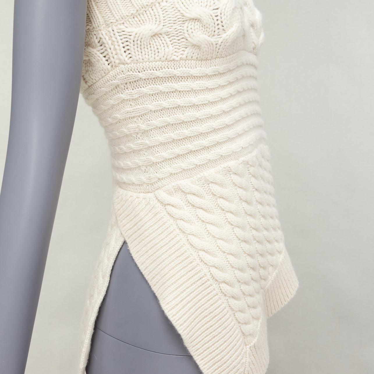 BURBERRY 100% cashmere cream one shoulder mixed cable knit pullover sweater XS
Reference: YIKK/A00059
Brand: Burberry
Material: 100% Cashmere
Color: Beige
Pattern: Solid
Closure: Pullover
Lining: Unlined
Extra Details: Burberry‚Äôs cashmere sweater