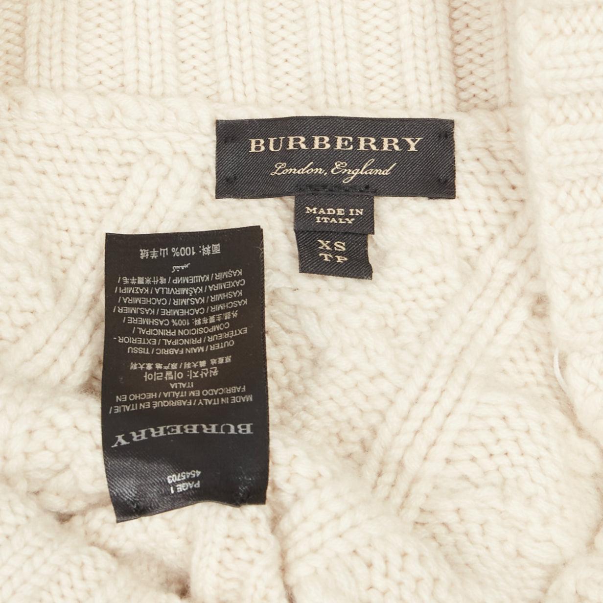 BURBERRY 100% cachemira crema un hombro mixto cable punto jersey XS en venta 3