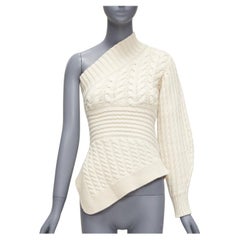 BURBERRY 100% cashmere cream one shoulder mixed cable knit pullover sweater XS
