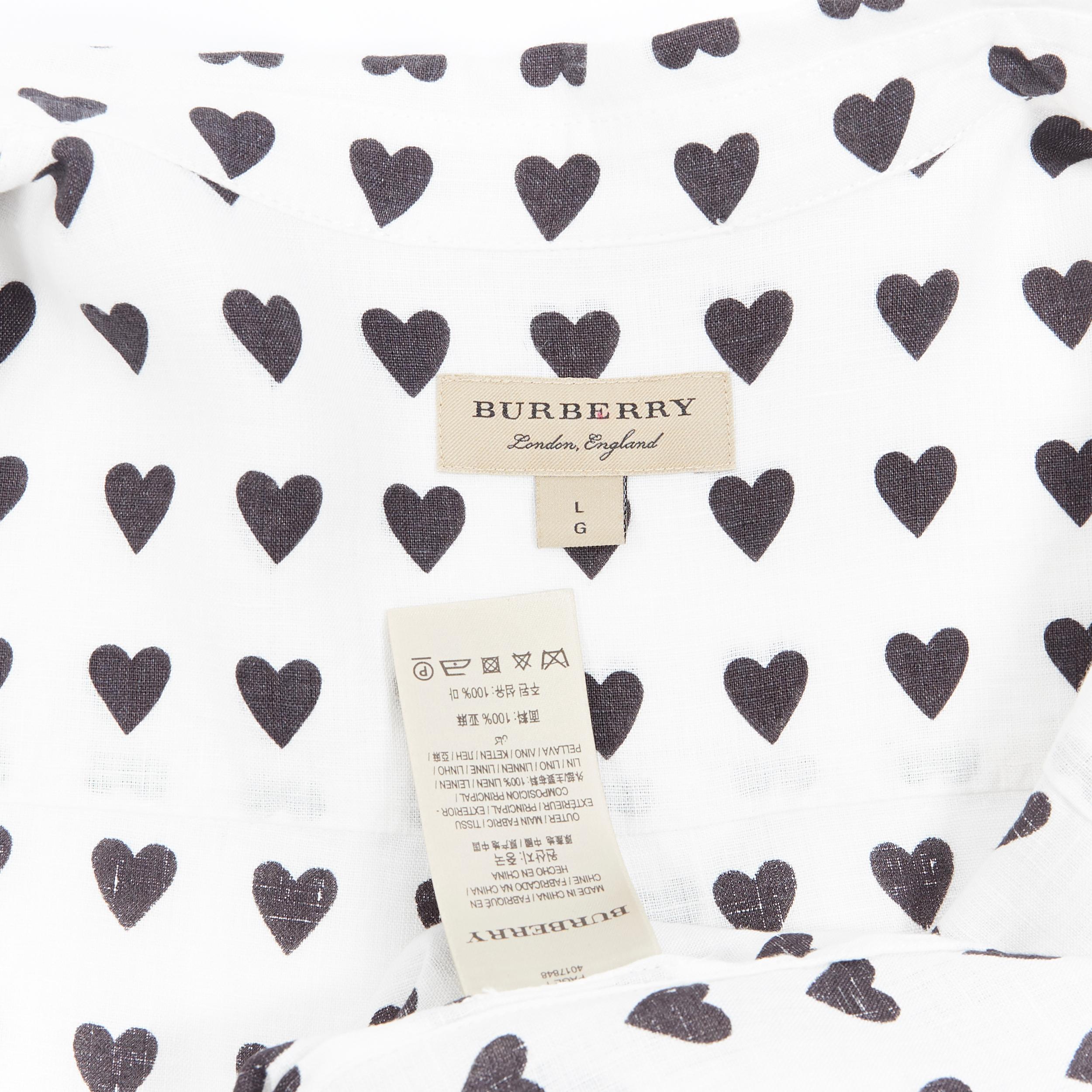 BURBERRY 100% cotton white black heart print regulat fit casual shirt L 2