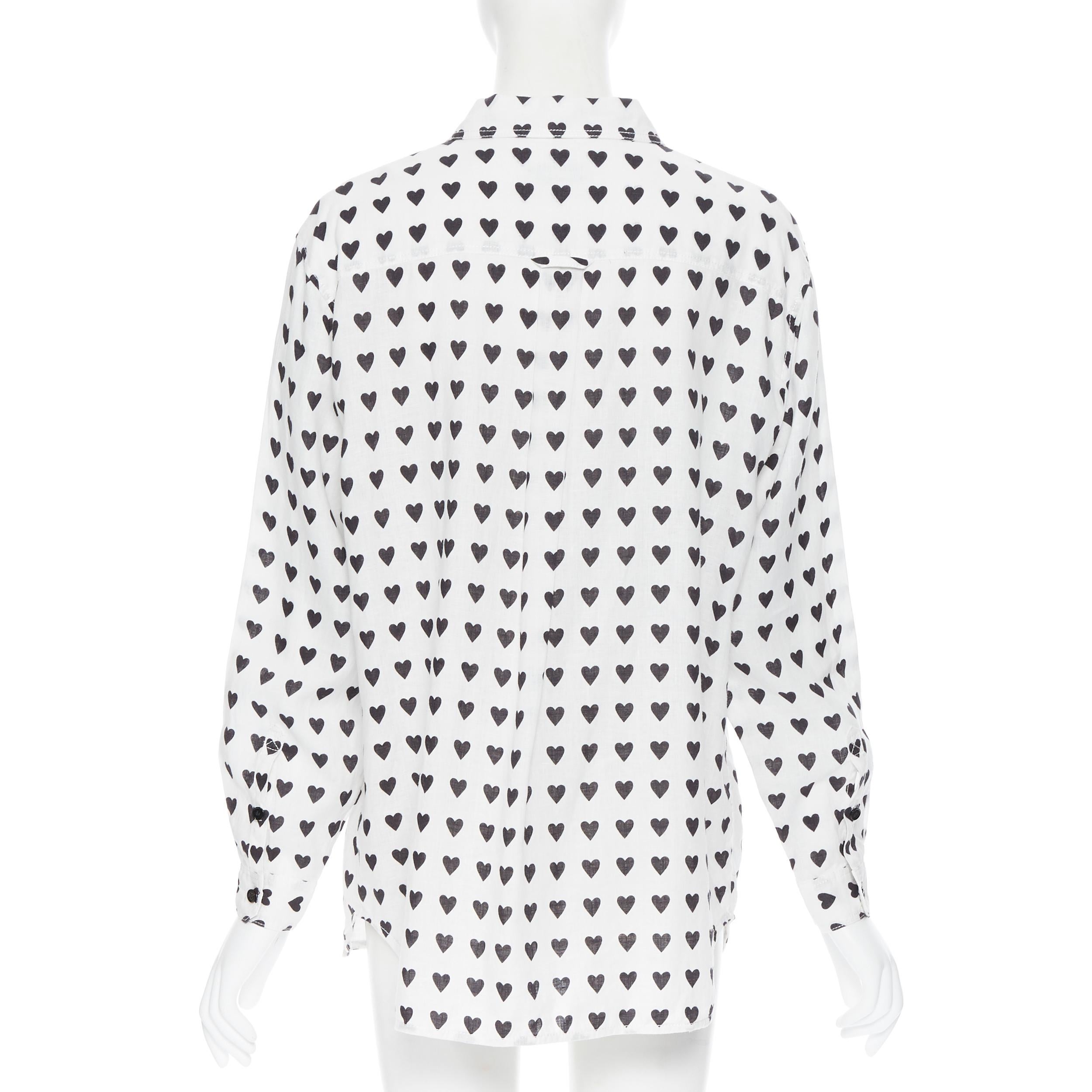 Gray BURBERRY 100% cotton white black heart print regulat fit casual shirt L