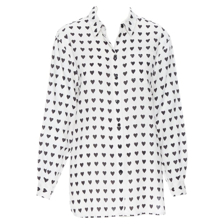BURBERRY 100% cotton white black heart print regulat fit casual shirt L at  1stDibs