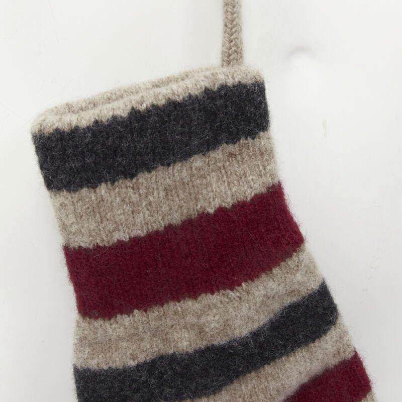 BURBERRY 100% lambs wool red black beige striped mitten glove on string For Sale 1