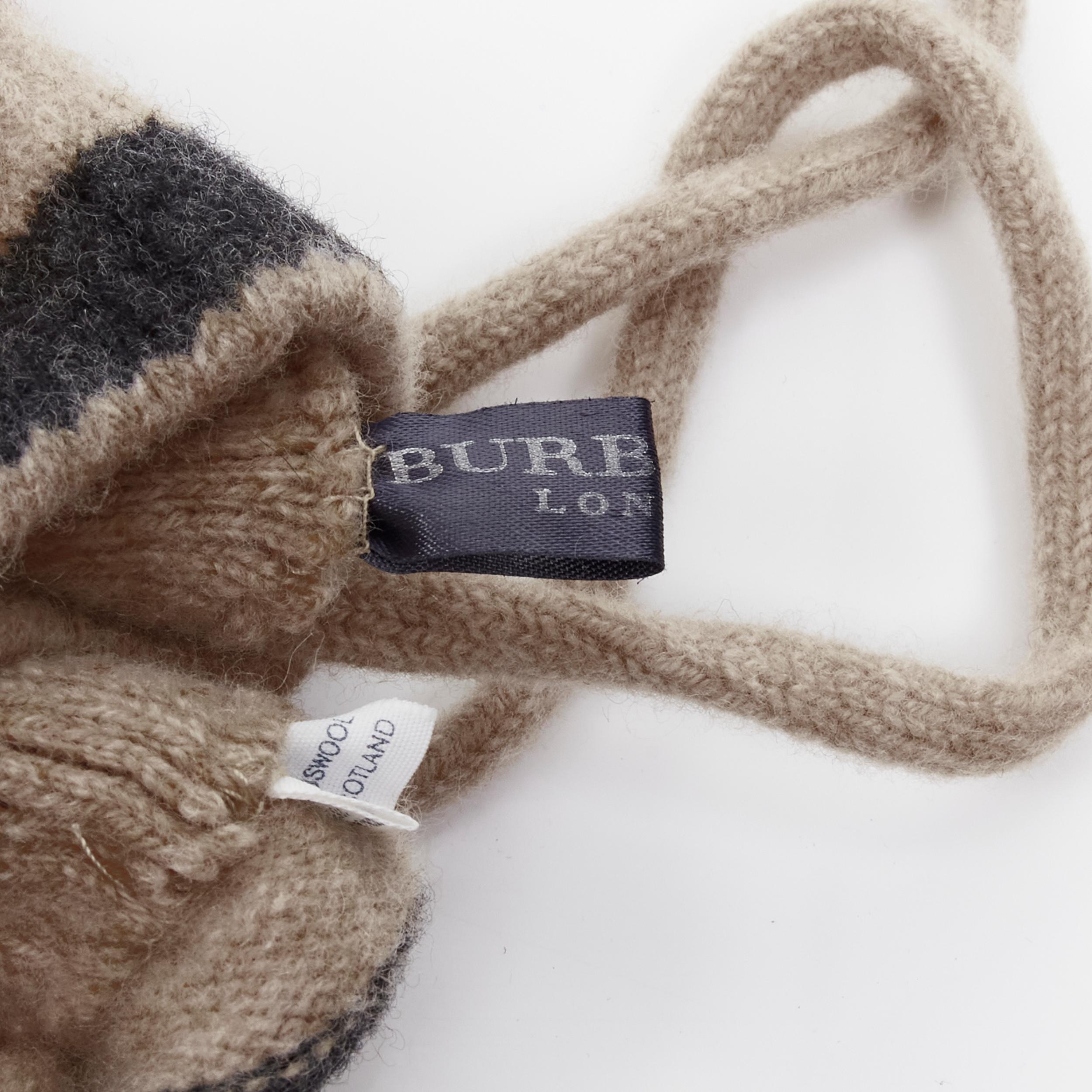 BURBERRY 100% lambs wool red black beige striped mitten glove on string For Sale 2