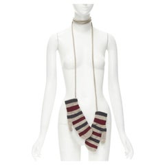 BURBERRY 100% lambs wool red black beige striped mitten glove on string