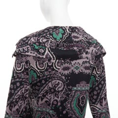 BURBERRY 100% silk black purple green grey paisley print dress shirt M