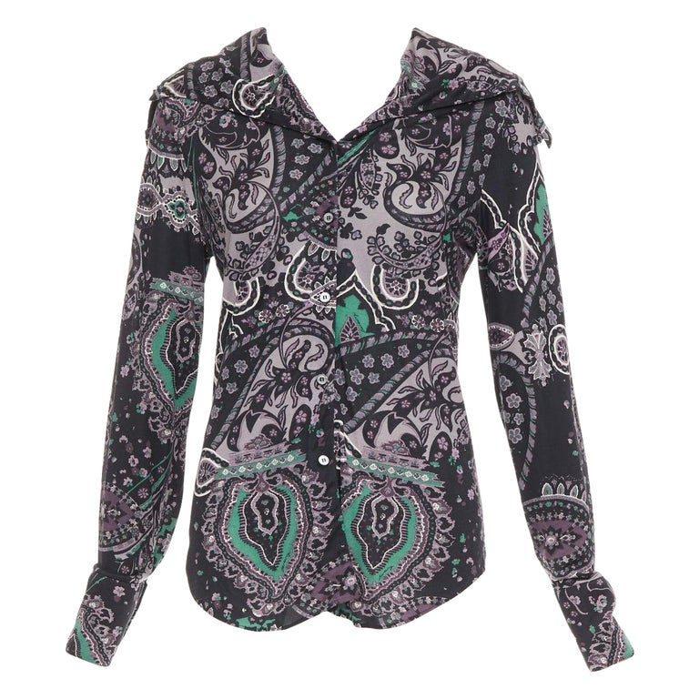 BURBERRY 100% silk black purple green grey paisley print dress shirt M For Sale at 1stDibs BURBERRY 100% silk black purple green grey paisley print dress shirt M For Sale at 1stDibs