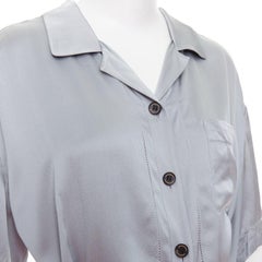 BURBERRY 100% silk steel button down wrap waist tie short sleeve dress UK8 S