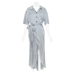 Burberry 100% seta con bottoni in acciaio, vestito a maniche corte con lacci in vita UK8 S