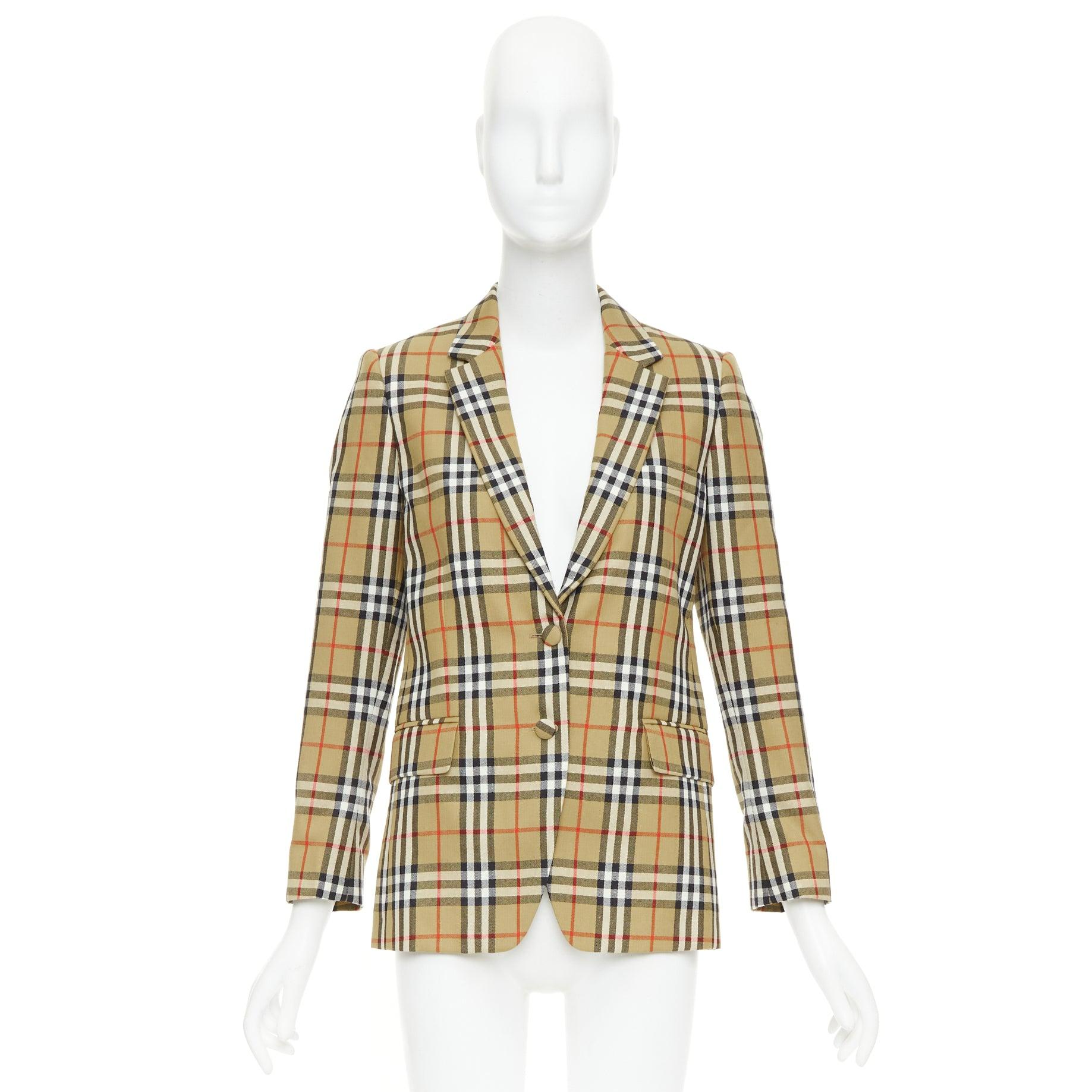 BURBERRY 100% Wolle braun House Check einreihiger Blazer Jacke IT36 XXS im Angebot 5