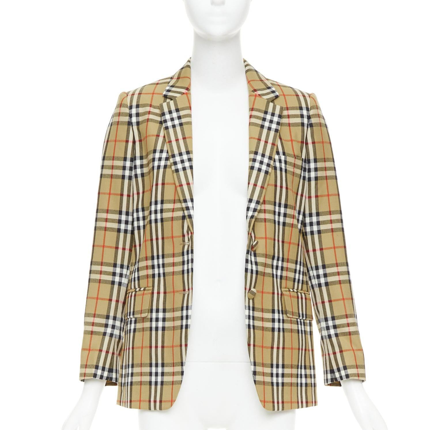 BURBERRY 100% Wolle braun House Check einreihiger Blazer Jacke IT36 XXS (Beige) im Angebot
